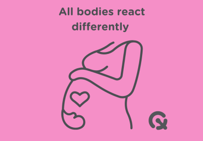 drawing of pregnant woman with writing All bodies are different